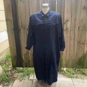 Vintage 80s ALAIN TOUISSAINT Modest Western DENIM Snap Front Shirt Dress 38